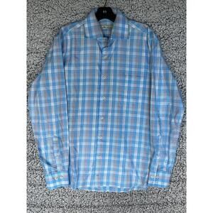 Peter Millar Plaid Button Down Shirt Mens Medium Blue Pastel Long Sleeve